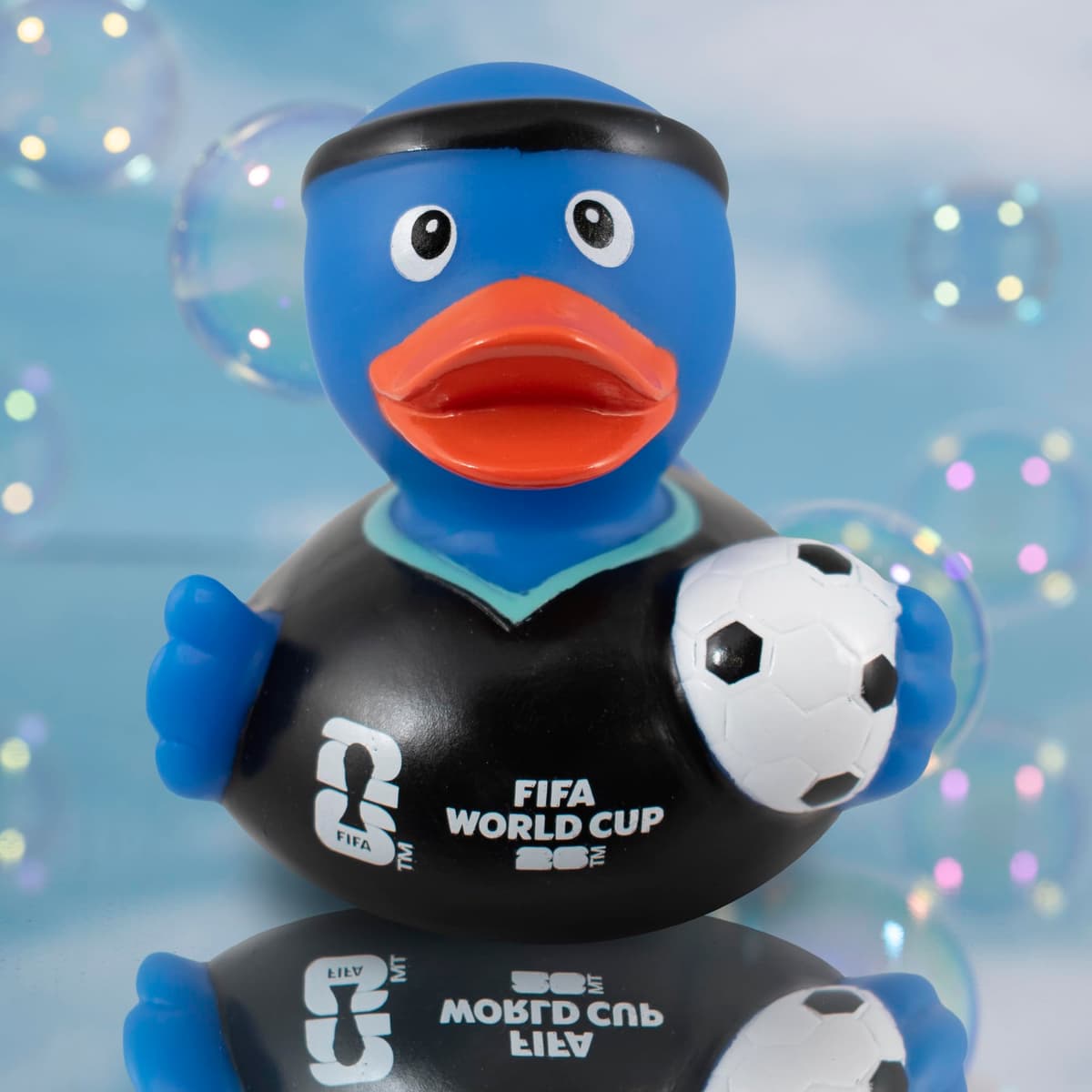 Hy-Pro Officially Licensed FIFA World Cup 2026 Rubber Duck - Bath Toy with Headband & Shirt Holding Ball, Collectible Football Mascot for Supporters, Fun & Nation Pride Display - Blue — view 2