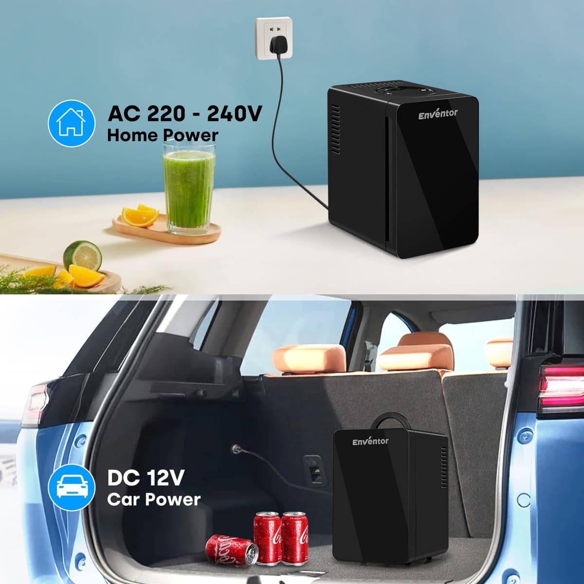 Enventor Mini Fridge 6 Litre, 8 Can Mini Fridges for Bedrooms, AC+12V DC Power Cooler & Warmer, Portable Small Fridge for Car, Travel, Home/Skincare, Makeup, Cosmetics/Drinks, Fruit, Food, Black — view 5