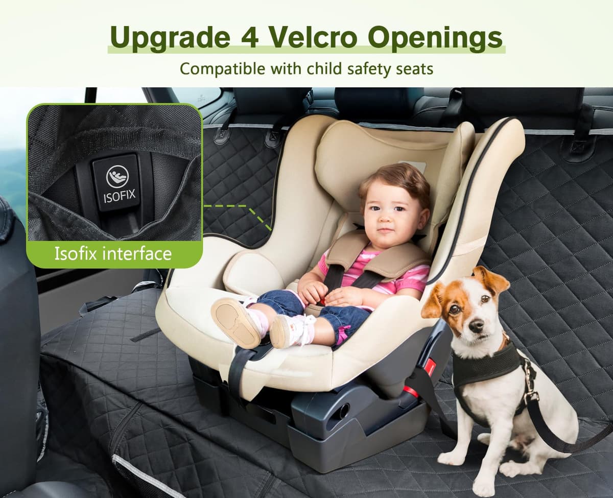 Pecute Funda Perros Coche, Funda de Asiento para Perros Impermeable y Resistente, Protector Coche Perros con Rejilla Flexible Pasar Aire, Universal para SUV, Camión, Transportar y Viaje (Negro) — view 3