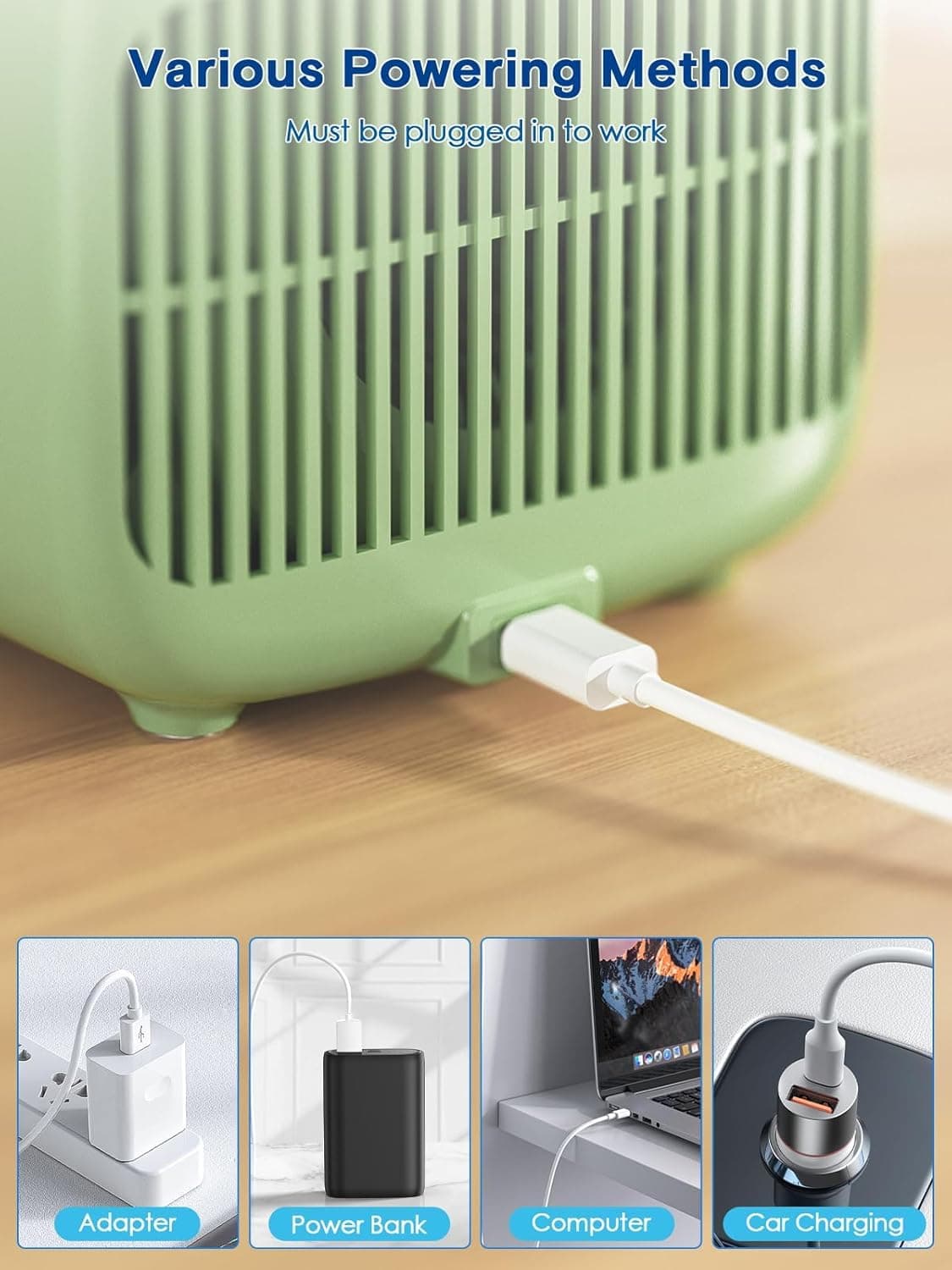 let'me Bladeless Desk Fan Small Quiet, 5-Speed Bedside Table Fan, 72° Oscillation, 9-Hour Timer, Wired Power with Adapter, Fan for Bedroom Office Home, 13x5 Inch — view 3