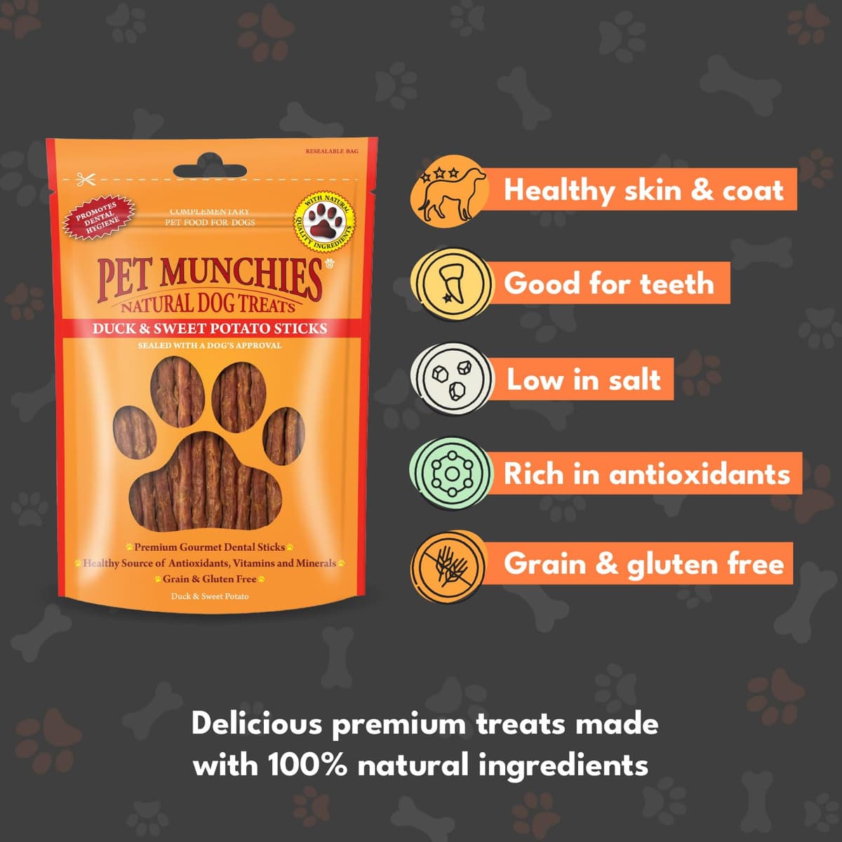 Pet Munchies Duck and Sweet Potato Dog Treats, Healthy Grain Free Dental Sticks with Natural Real Meat 90g — view 3
