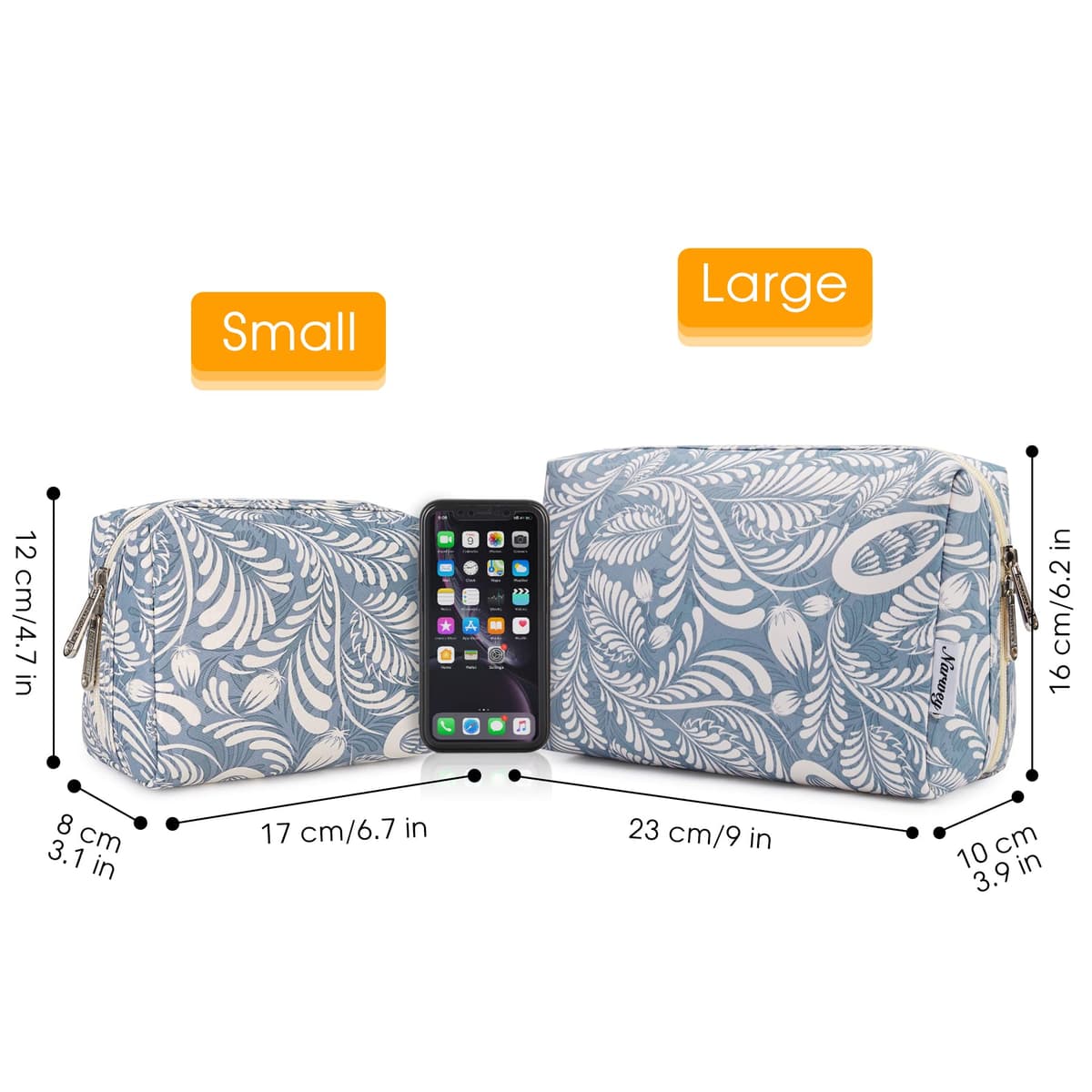 Small Makeup Bag for Handbag Cute Mini Cosmetic Bag PouchTravel Make up Bag for Purse (Blue Leaf, Small) — view 2
