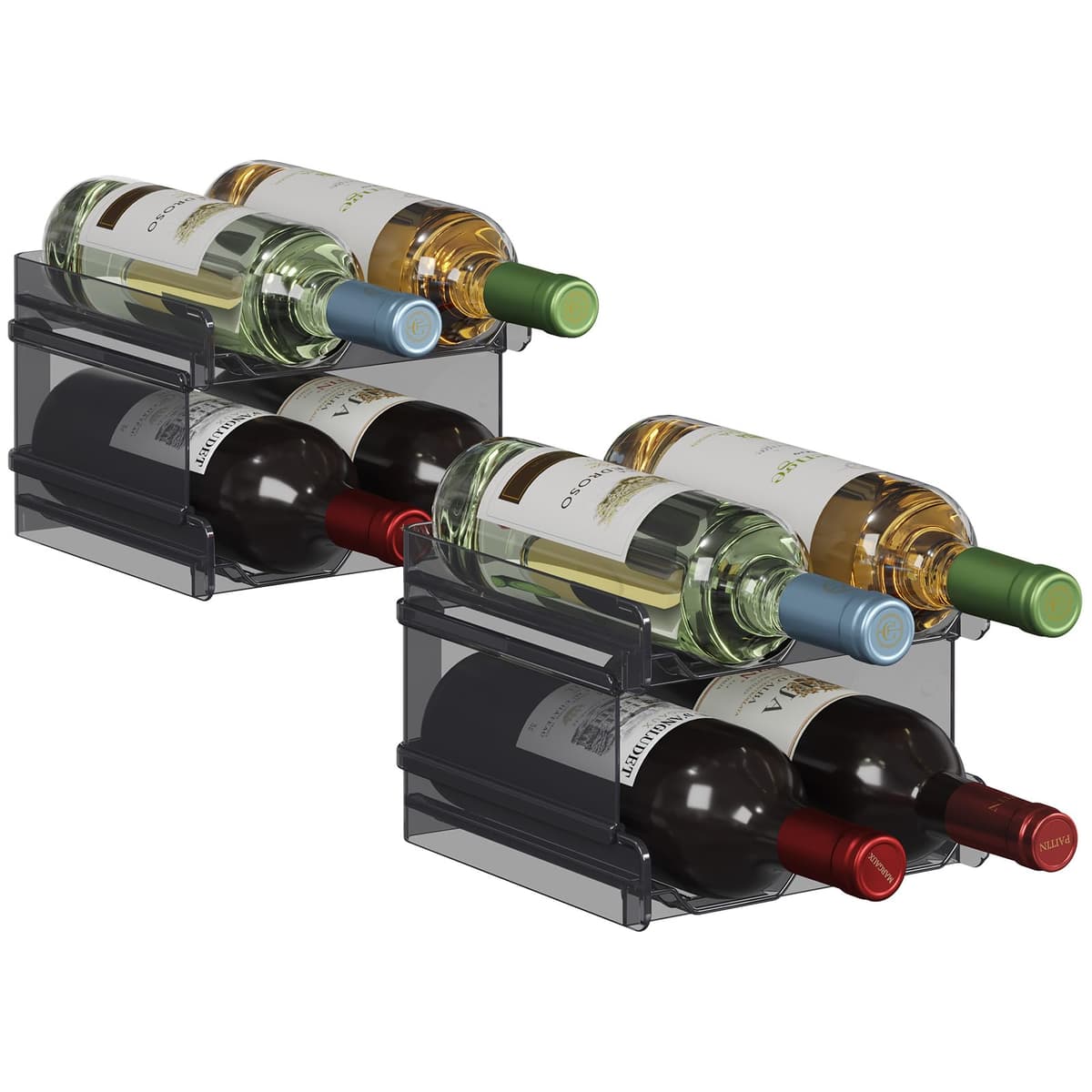 Lifewit Botellero apilable de plástico para Nevera, Armario, encimera, Soporte para Botellas de Vino, Organizador de Botellas de Agua para Nevera, despensa, Capacidad para 4 Botellas,Transparente — view 10