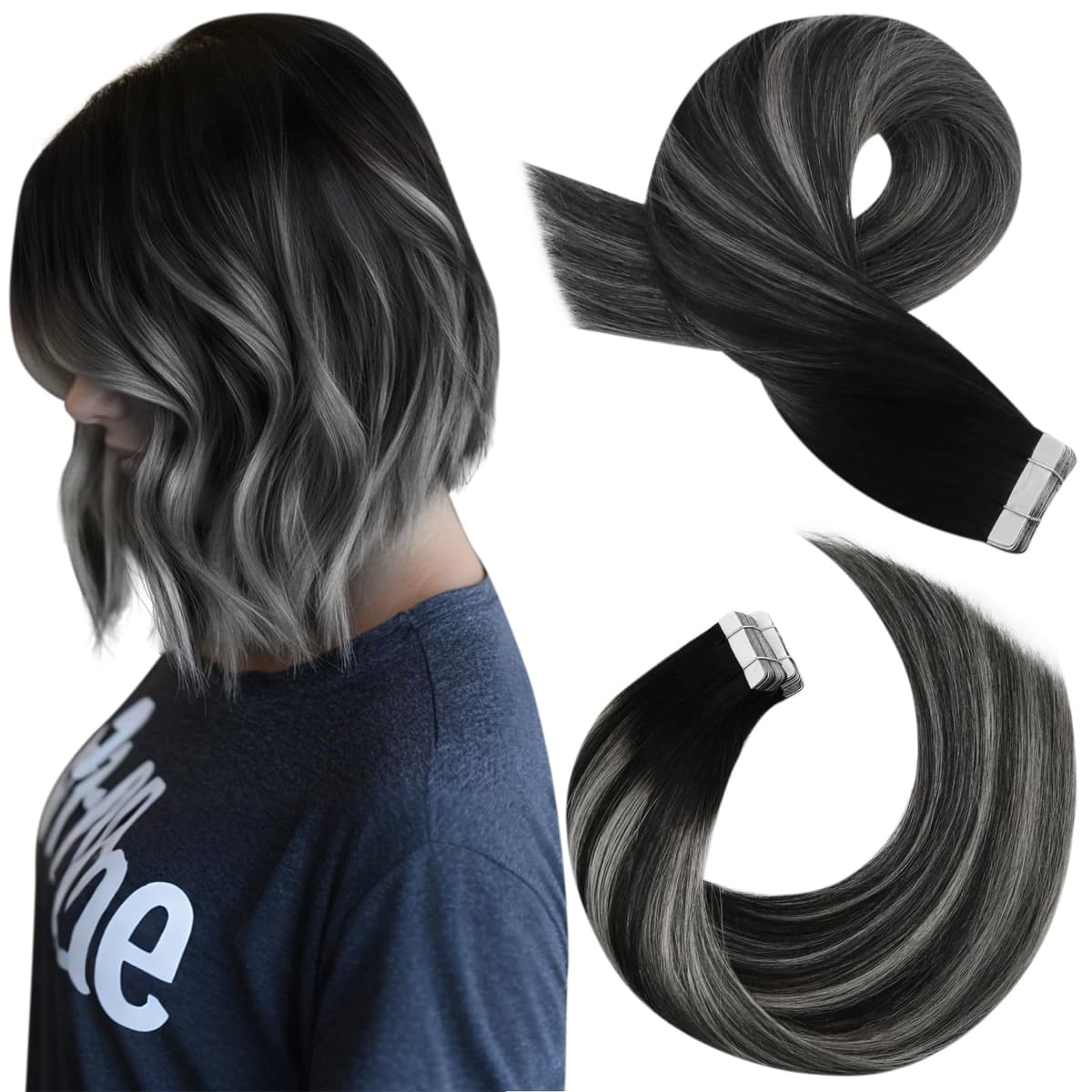 Moresoo Tape in Human Hair Extensions 20 Inch Highlight 50g/20pcs Tape in Hair Extensions Human Hair Ash Blonde with Platinum Blonde #P18/613 — view 80