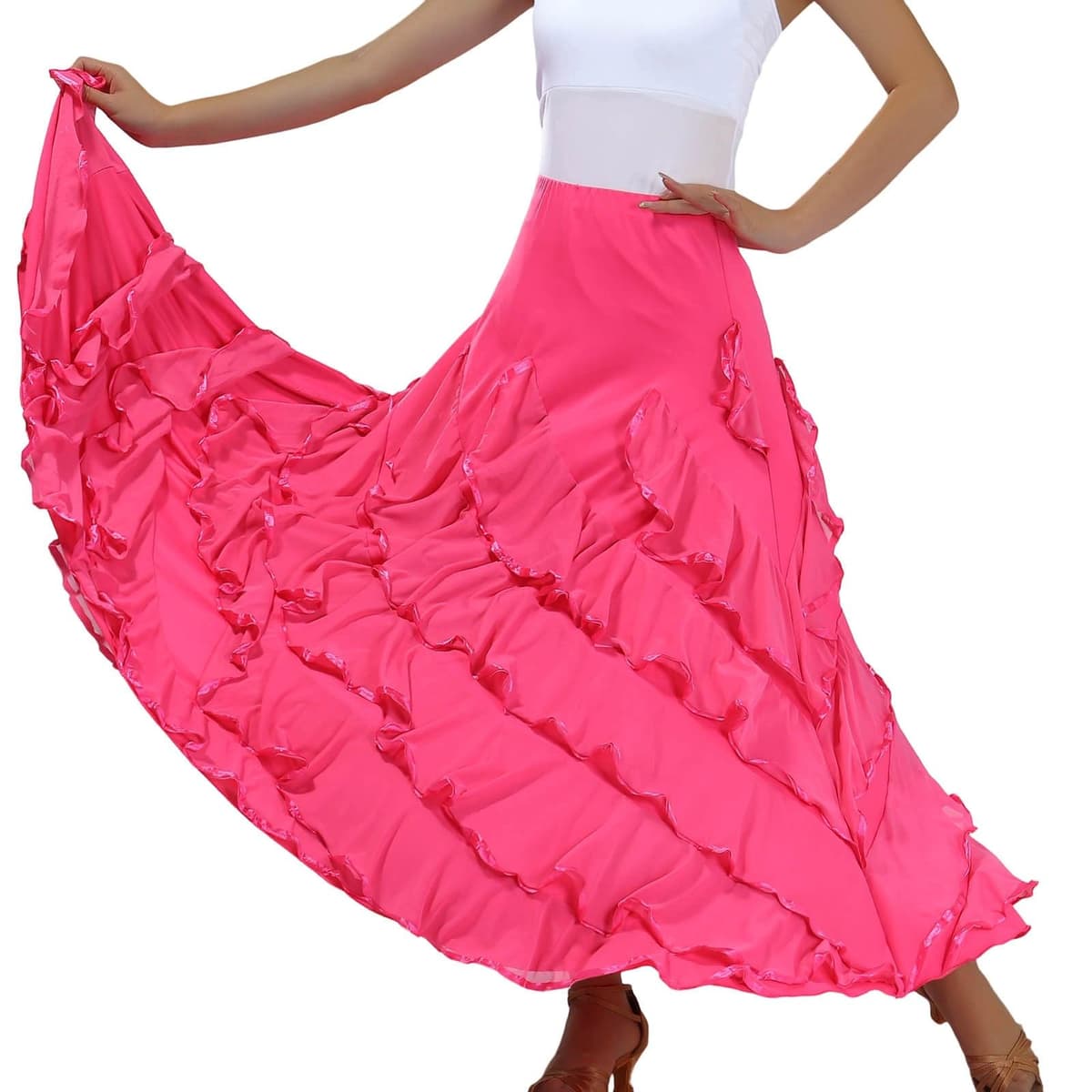 POIUIYQA Falda de Baile Sevillanas Mujer con Volantes Amplios, Falda Flamenca Tradicional para Feria de Abril — view 10