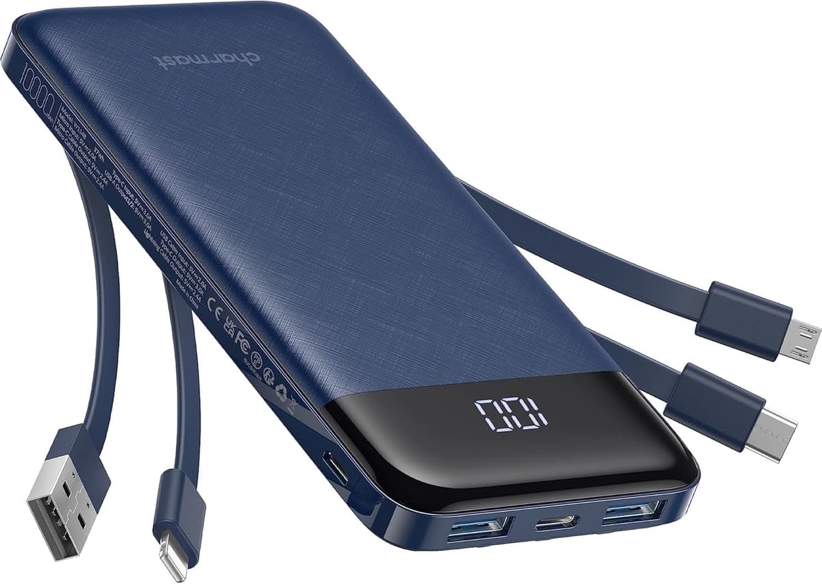 charmast Portable Charger with Built in Cables, Power Bank with Cords Wires, Slim 10000mAh Travel Battery Pack 6 Outputs 3 Inputs 3A Fast Charging for Samsung Google Pixel LG Moto iPhone iPad — view 13
