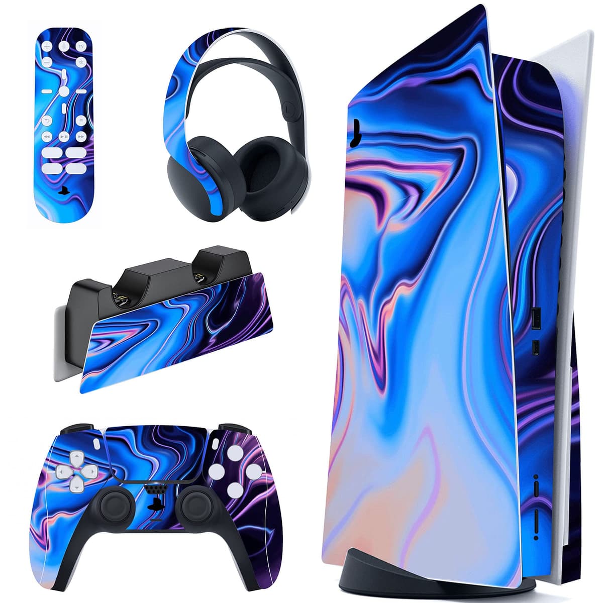 PlayVital Calcomanía Vinilo para ps5 Edición Disc - Pegatina Completa para Consola, Control, Base de Recarga, Control Remoto y Audífonos, Cubierta Protectora Adhesiva(Efecto de Mármol Dorado Rosa) — view 58