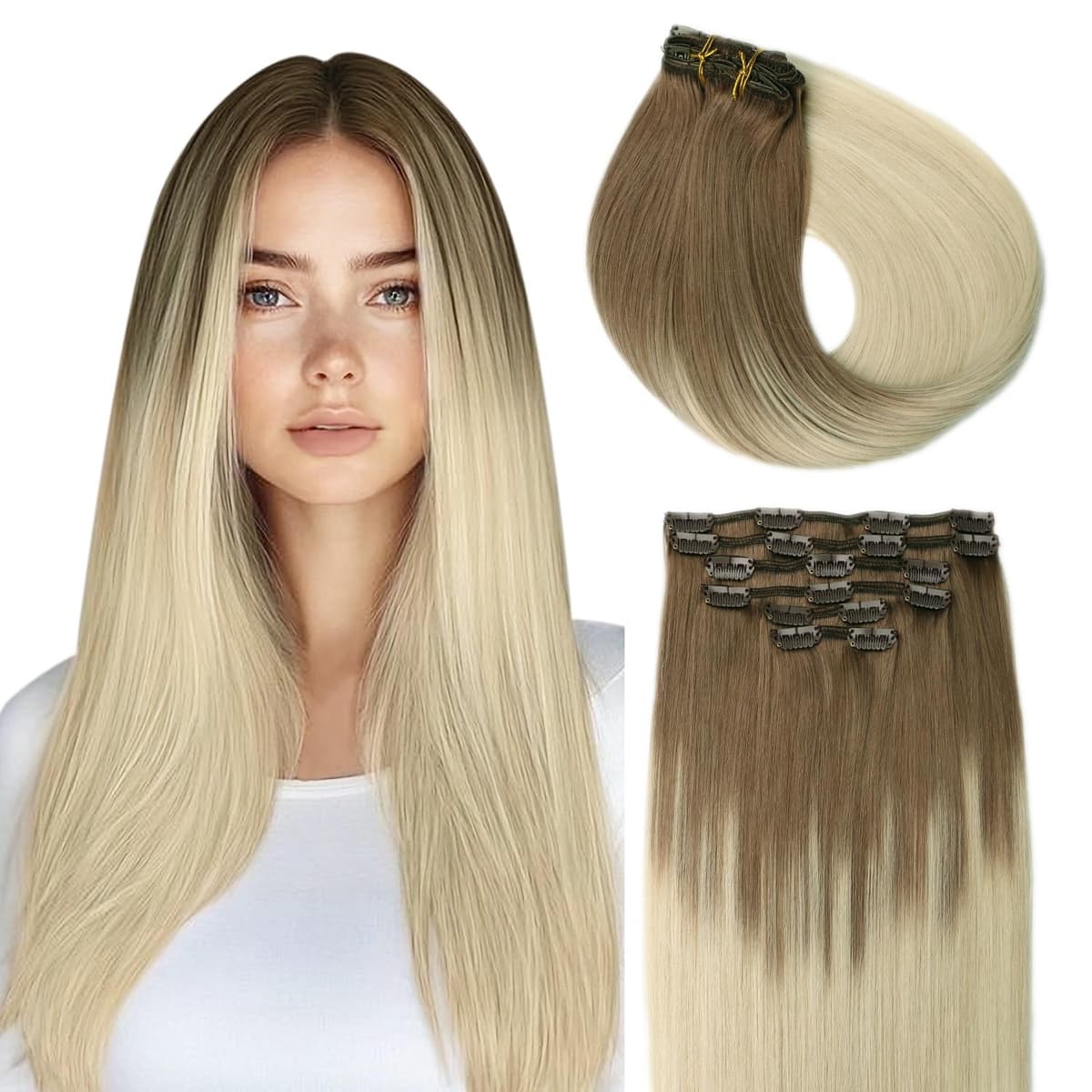 SURNEL Extensiones Clip Pelo Natural 100g 35cm 6 Piezas Castaño Chocolate Extensiones De Clip De Humano Real Extensiones Pelo Natural Remy (C#4-35cm) — view 19