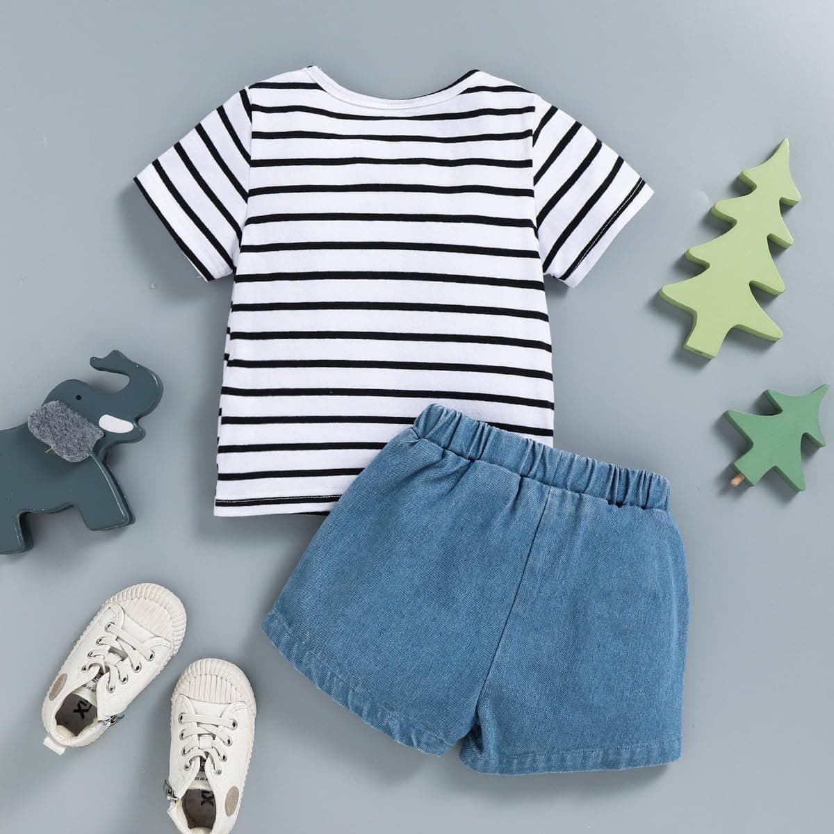 Little Baby Boy Clothes Short Sleeve Printed Cute Top+ Shorts Ripped Jeans 2Pcs Spring Summer Casual Set — view 3