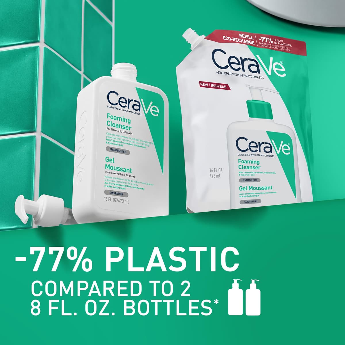 CeraVe Gel Limpiador Espumoso, Para Piel Normal a Grasa, Elimina el Exceso de Grasa y Suciedad, Enriquecido Con Ceramidas Esenciales, Niacinamida y Ácido Hialurónico, Apto para Rostro y Cuerpo, 473ml — view 5