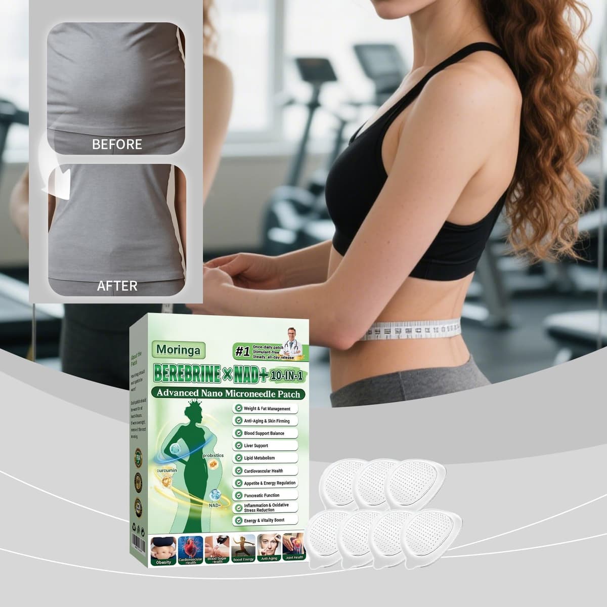 7 parches / 1 caja Moringa x Berberine Parche Avanzado de Nano Microagujas 10 en 1, Ingredientes Naturales, Fácil de Aplicar, para Hombres y Mujeres (70) — view 2