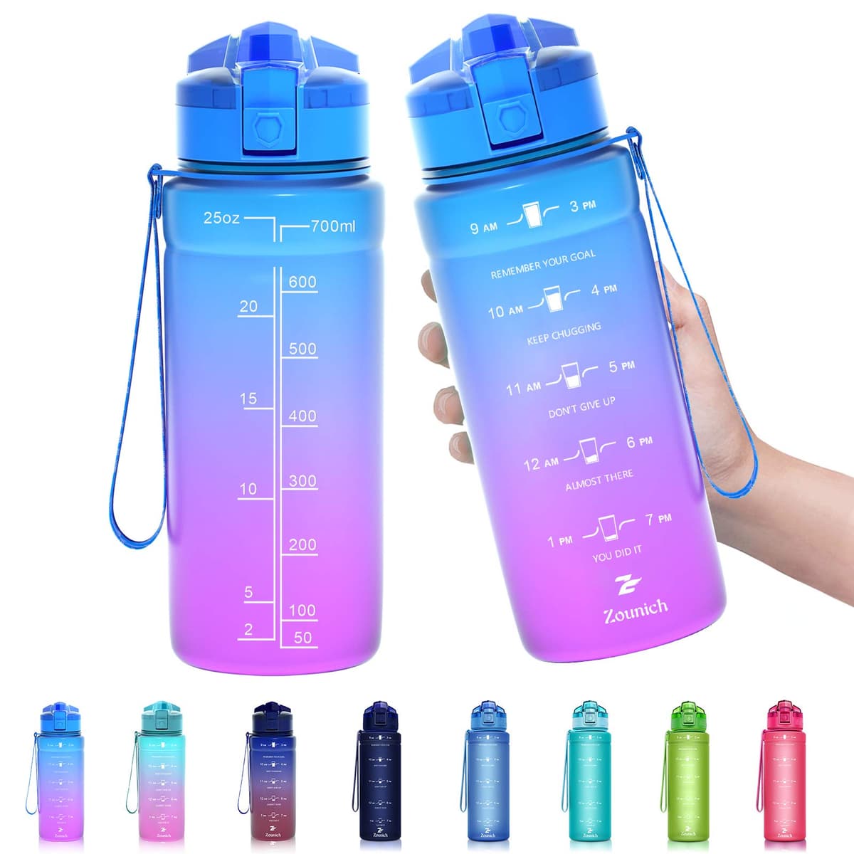 ZOUNICH Botella Agua Deporte, Botella Agua Niños sin BPA Reutilizable Plástico Tritan - 500 ml / 700 ml / 1 l, Cantimploras para Te con Filtro, para Infantil, Gimnasio, Bicicleta — view 13