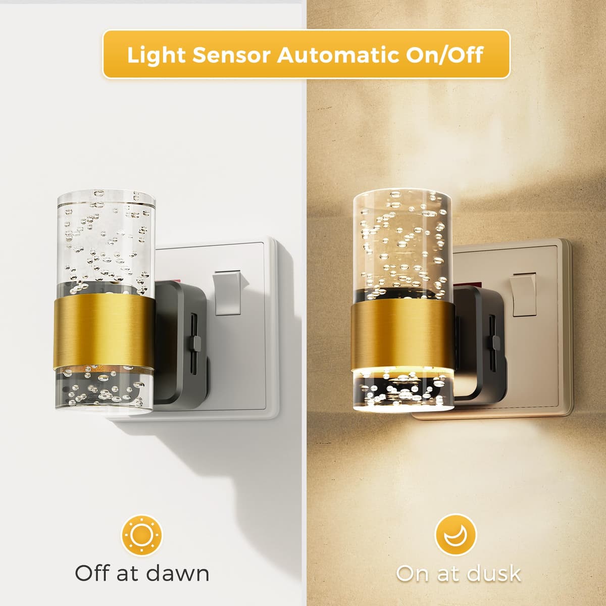 LOHAS-LED Plug in Night Light, Acrylic Night Light with Dusk to Dawn Sensor, Adjustable Brightness 0-100LM, Warm White 3000K, Plug in Nightlight for Hallway, Bathroom, Stair, Bedroom[1 Pack] — view 2