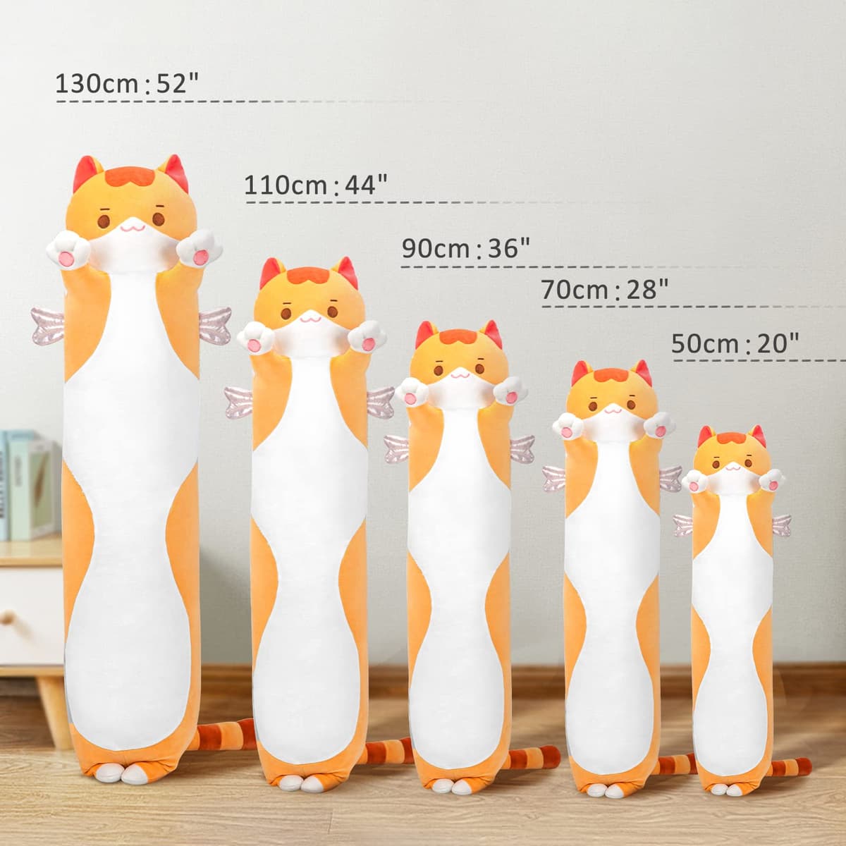 Mewaii Peluche Gato Naranja Largo Almohada Kawaii 110CM Suave de Gato de Animales Muñecas de Peluche Que Respira Juguetes Navidad Regalo para Niños — view 3