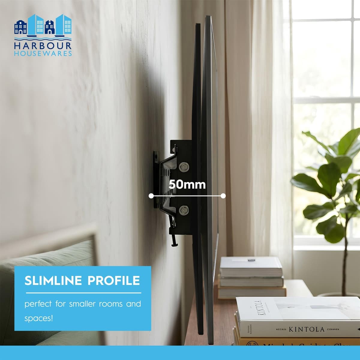 Harbour Housewares Slimline TV Wall Bracket 25-55" – Ultra-Slim Fixed/Flat Mount, VESA 75x75-400x400, Supports Up to 35kg, Black Steel, Space-Saving Home Cinema — view 4