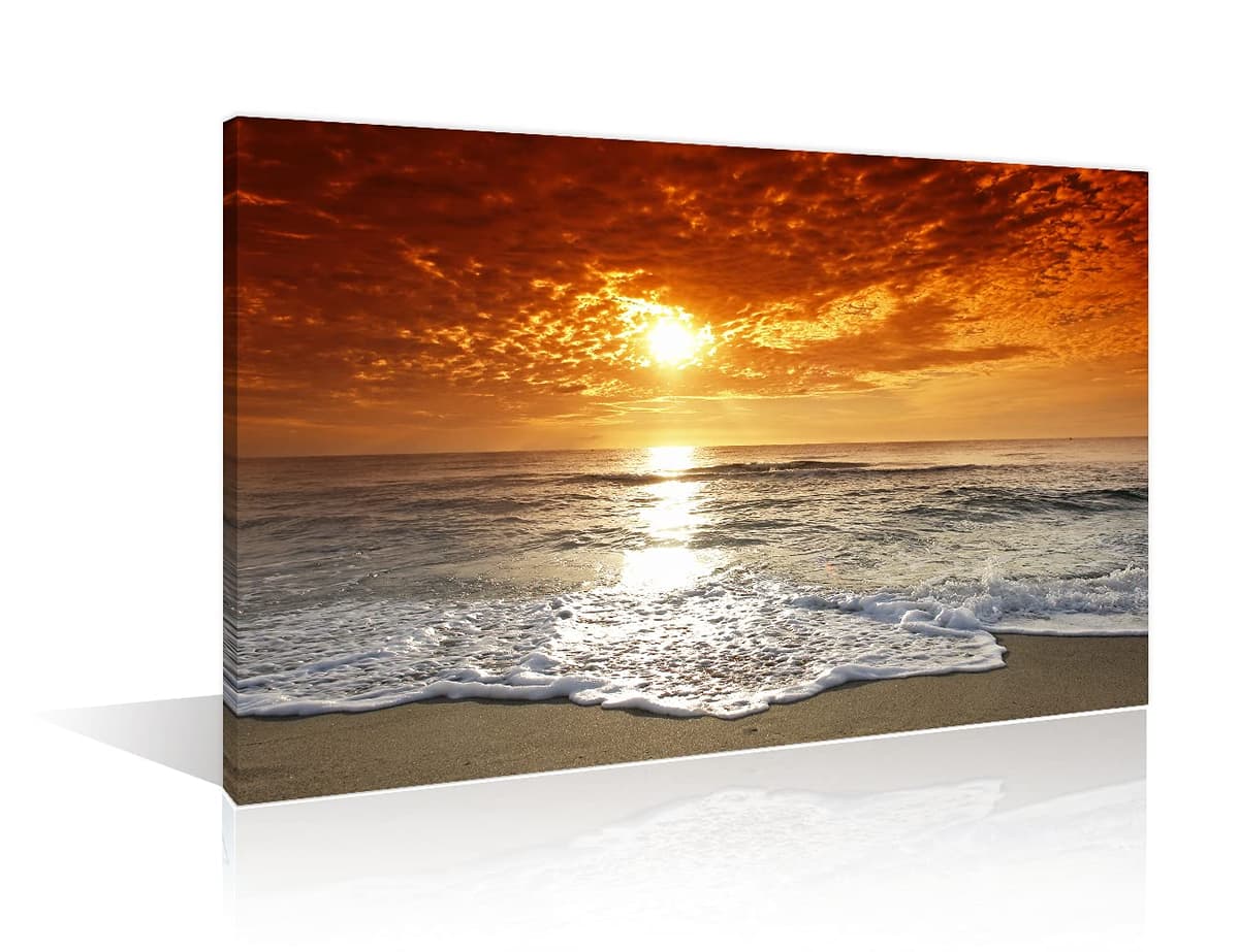 TISHIRON Wall Art Sandy Beach Sunrise Pictures Painting on Canvas Wall Art Modern Framed Seaside Canvas Prints Ready To Hang(24X16in) — view 32