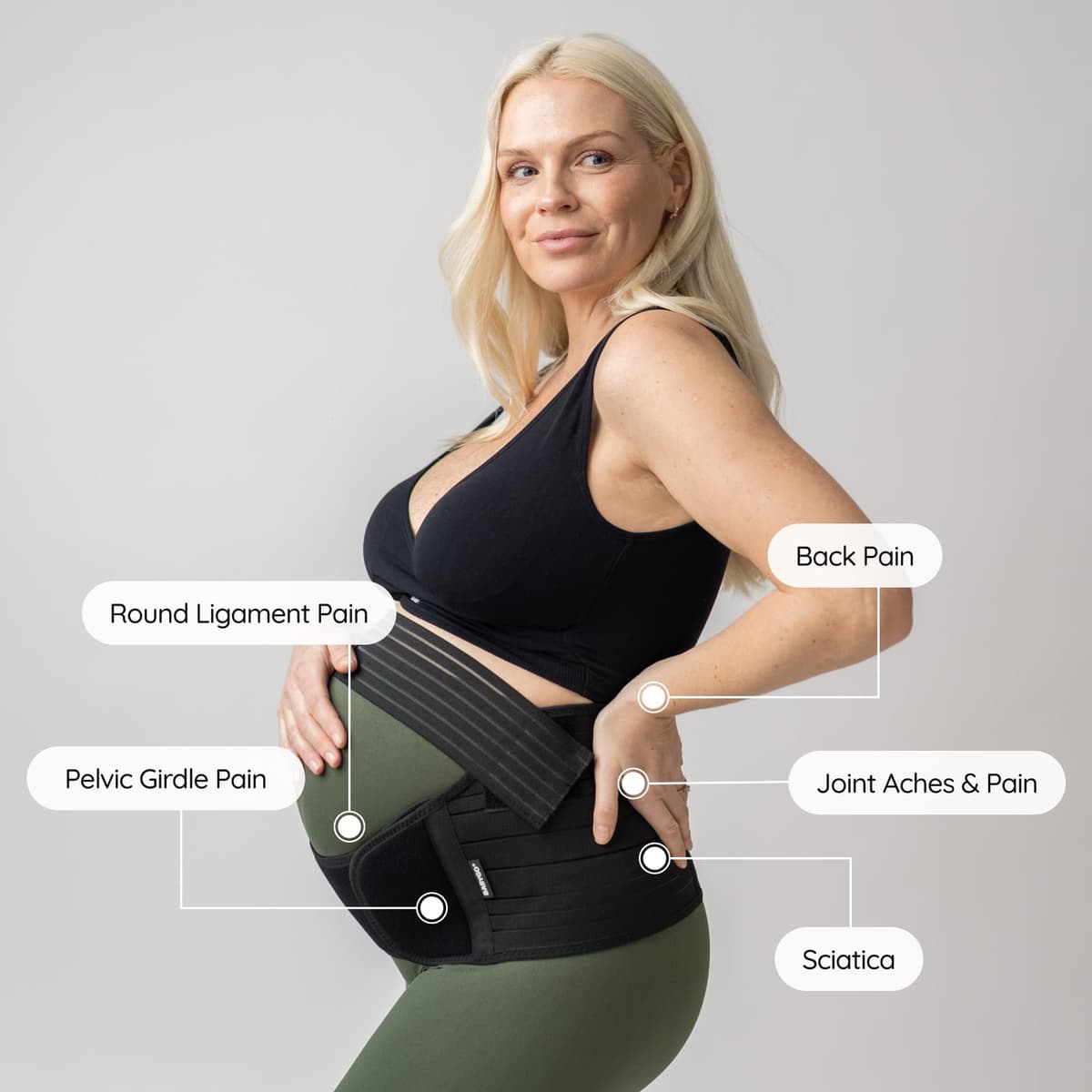 BABYGO® 4 in 1 Pregnancy Support Belt Maternity & Postpartum Band - Relieve Back, Pelvic, Hip Pain, SPD & PGP >> inc 40 Page Pregnancy Book for Birth Preparation, Labour & Recovery L Black — view 2