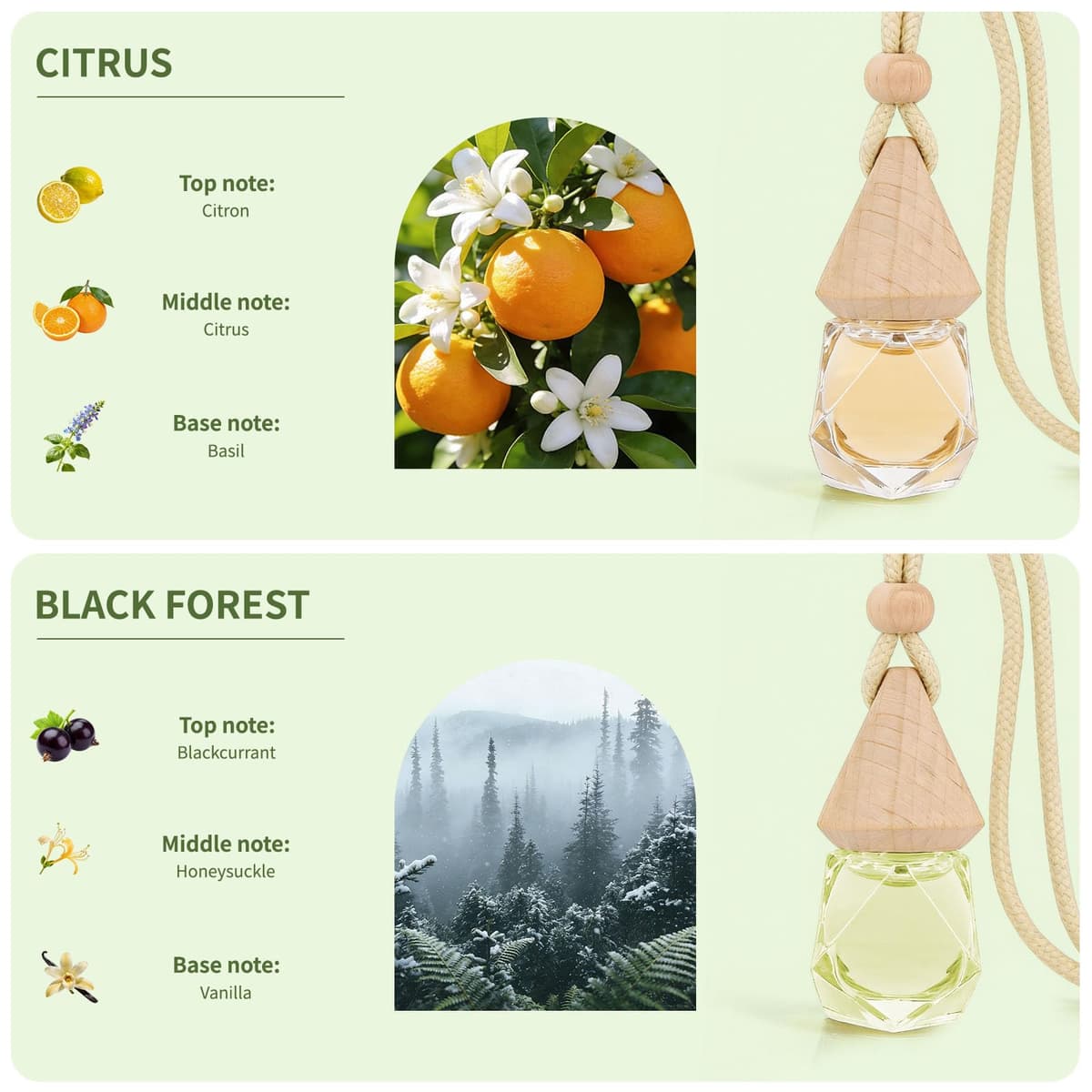2 Pack Car Air Fresheners Citrus Orange Blossom & Forest Breeze Scent, Automotive Air Freshener with 2 Vent Clip, Strong Flower Perfume Car Diffuser Long Lasting up to 60 Days for Men & Women — view 2