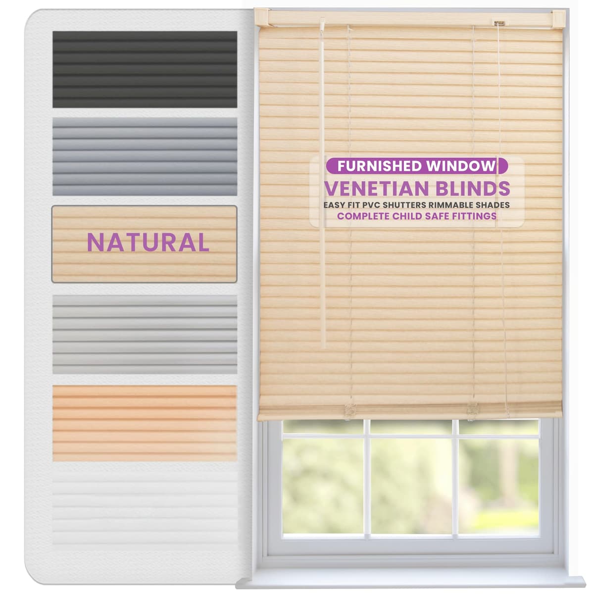 FURNISHED Venetian Blinds Window Venetian Blind Easy Fit PVC Shutters Trimmable Shades for Home Kitchen Windows Treatment Shutters 25mm Slats Complete Child Safe Fittings - White 75W x 150L cm — view 12