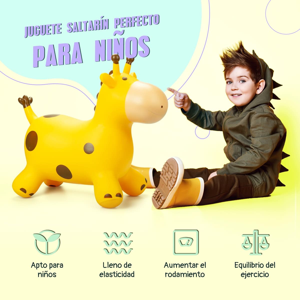 U&C Plant Animal Saltarín Caballo con Bomba Saltador niños Animal de Salto Saltar para niños de 1 a 6 años Bouncy Animal para Bebes & niño pequeño Sin BPA,Jirafa — view 4