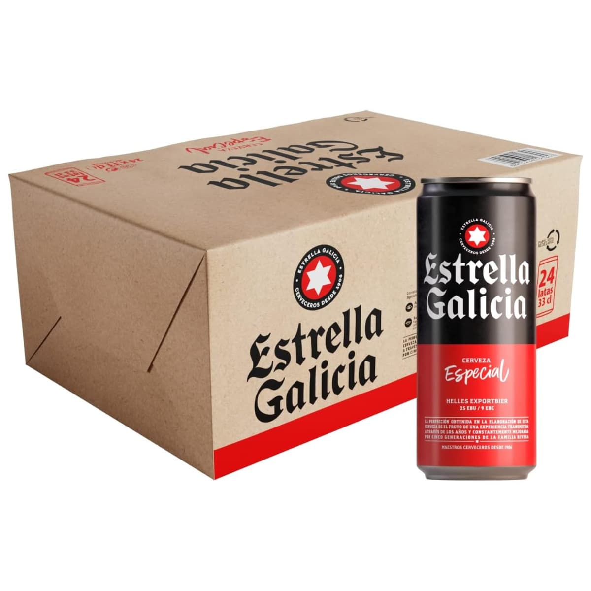 Estrella Galicia Especial - Cerveza Lager Especial, Pack de 24 Latas x 33 cl, Sabor Ligero y Amargo, Aroma a Lúpulo, 5,5% Volumen de Alcohol