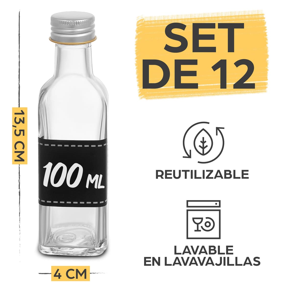 Praknu 12 Botellas Cristal 100ml con Tapón Rosca Hermético - Con 12 Etiquetas y Rotulador - Botella Vidrio para Licores Caseros, Aceite & Cerveza Artesanal — view 3