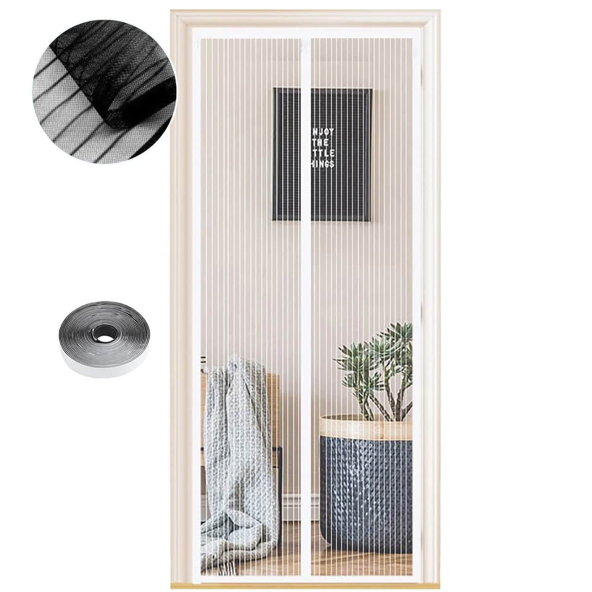 Mosquitera Puerta Magnetica 105 x 200 cm, Varios Tallas, Cortina Mosquitera Puerta Exterior, Cierre automático, No Requiere Herramientas, Fácil de Instalar, Rayas Blancas