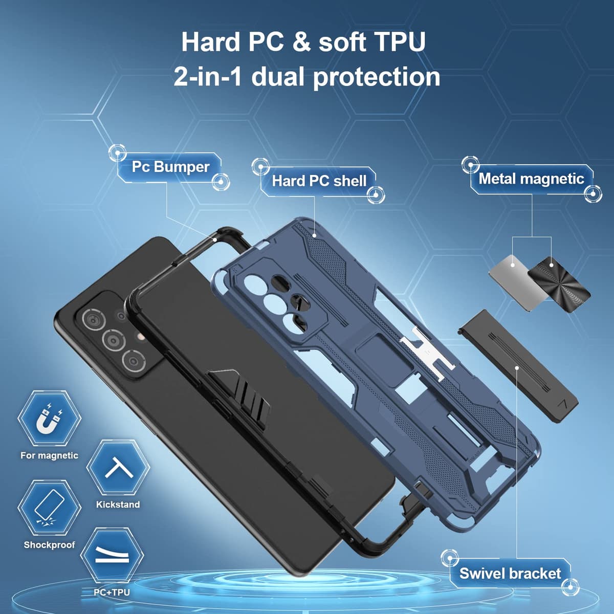 Funda para CMF Phone 2 Pro, Carcasa Antigolpes con Soporte anular metálico, Case Protectora de Grado Militar, Negro — view 958