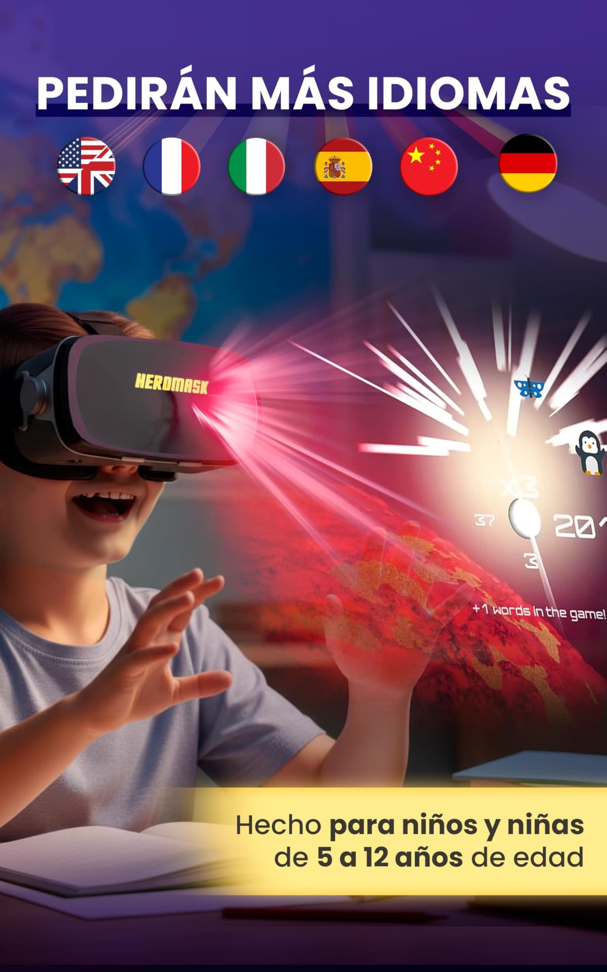 Heromask Languages: Virtual Glasses + Games (5-12 years) ― Gift that motivates you to learn English, Chinese and other languages while playing VR video games — view 6