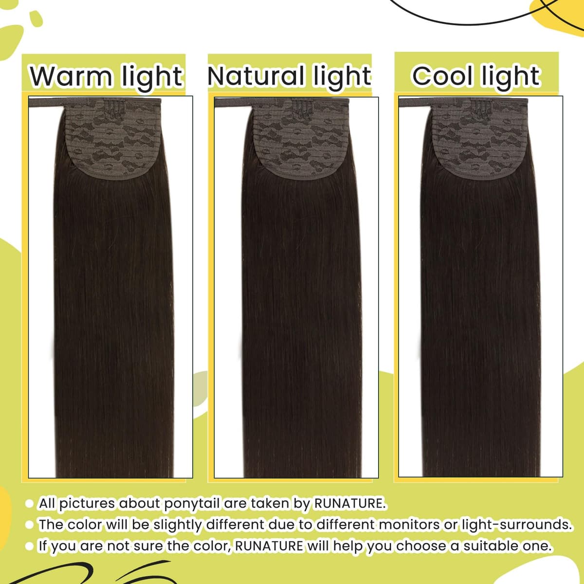 RUNATURE Ponytail Extension Human Hair Brown real hair ponytail extension Brown For Women Straight Ponytail Extension Real Hair 14 Inch 70 Gram #2 — view 4