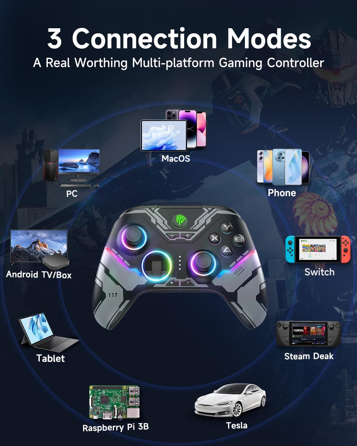 EasySMX X15 Wireless PC Controller with Hall Triggers, Hall Joysticks, Enhanced Bluetooth Game Controller,No Drift No Deadzone effect, Compatible with Windows PC, Android, Steam and Switch — view 3