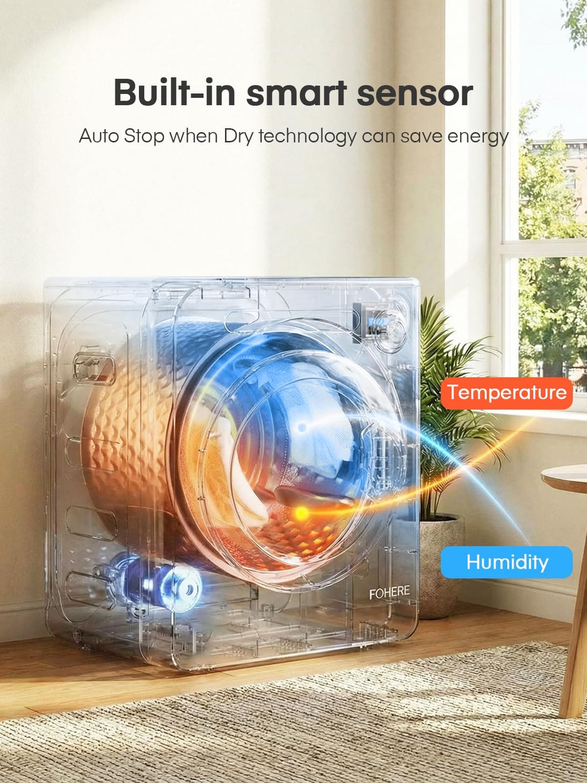 4KG Vented Tumble Dryer, 1200W Smart Dryer, 5 Drying Modes and Smart Automatic Drying, with Temperature and Humidity Sensor, Overheat Protection for Apartment, RVs, Black — view 5