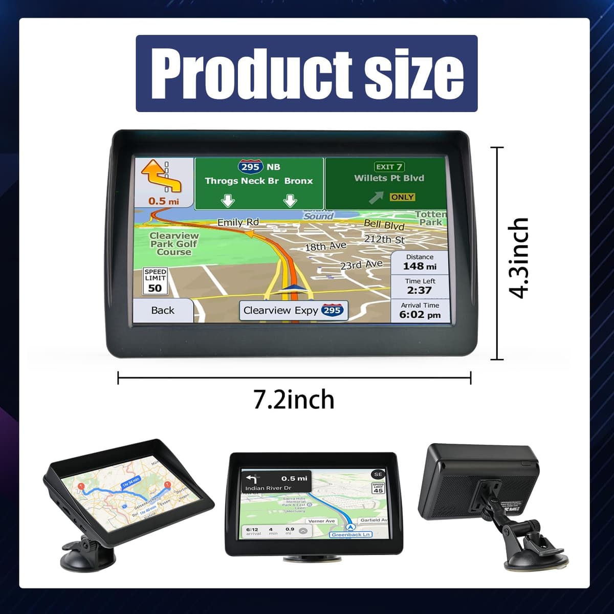 7Inch Sat Nav, HD Touch Screen GPS Navigation for Cars Trucks with UK, Europe Maps, HGV Sat Nav Trucks, Lifetime Free Updates, Support Postcode Search, Speed Camera Alert, Voice Guidance, POI — view 2