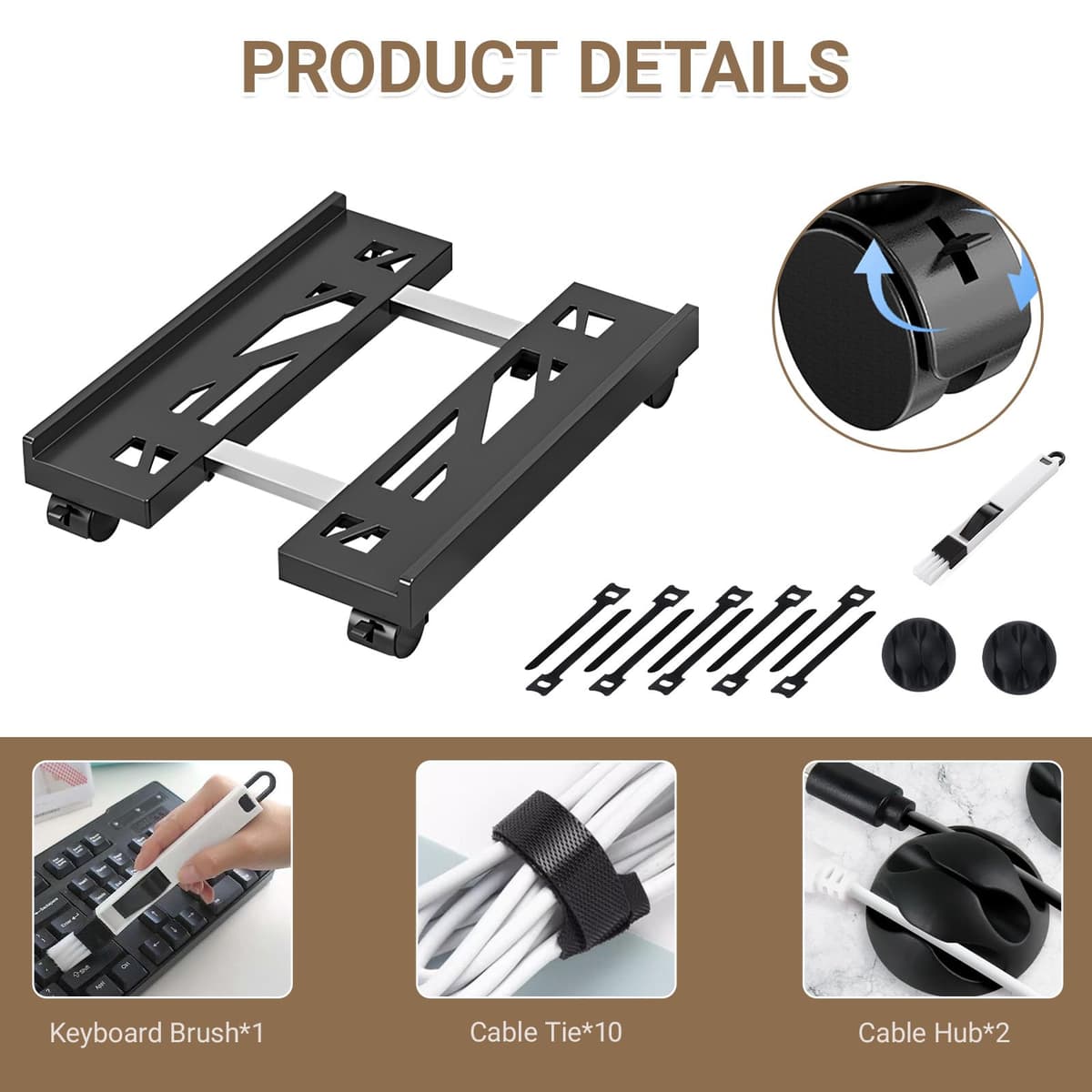 Soporte para CPU, Soporte Móvil Ajustable para CPU y Torre de PC con 4 Ruedas Giratorias con Bloqueo - Ajustable(20-30cm), Soporta hasta 30kg, Ideal para Hogar, Oficina y Estación de Gaming — view 3