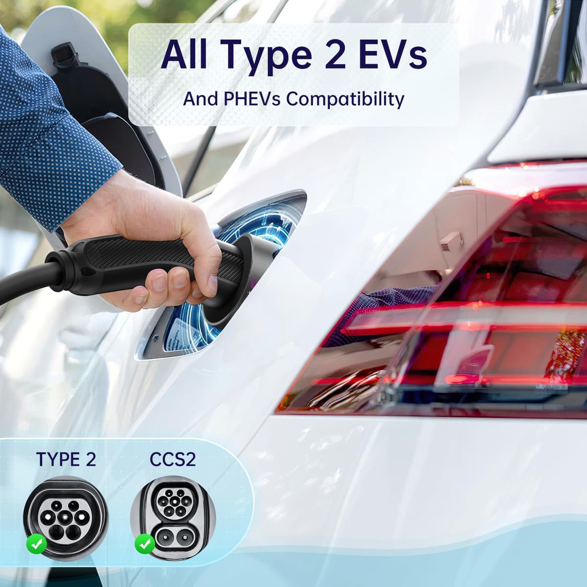 QIAO)) Type 2 EV Charging Cable, 7.4kW 7.5M 32A Single Phase, Electric Vehicle Type 2 to Type 2 IEC 62196 EV Charger Cable, EVs/Plug-in Hybrid Fast Car Charging Cable with Carry Bag — view 2
