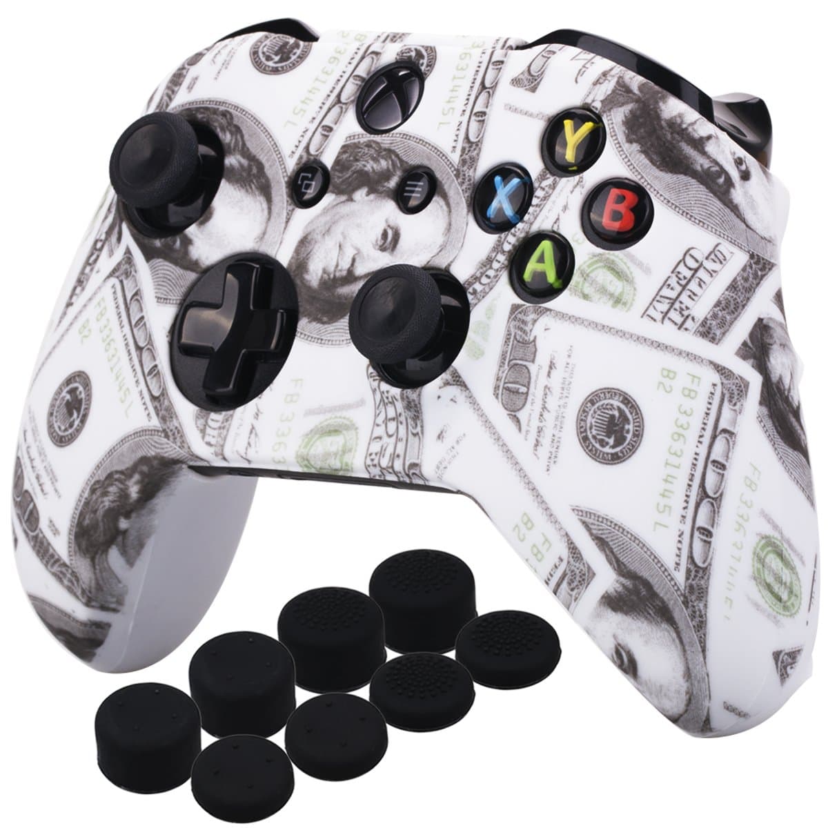 Yorha Impresión Caucho de Silicona Funda Skin Case Carcasas Piel para Xbox One S/X Mando Controller x 1 (Calavera comica) con Agarres para el Pulgar Thumb Grip Pro x 8 — view 26