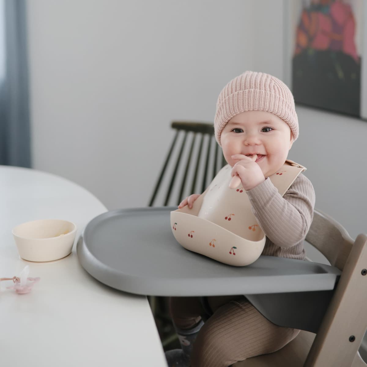 Mushie Baby Silicone Bib | Adjustable Fit Waterproof Bibs | Easy Wipe Baby Feeding Bibs | 4 Adjustable Sizes with Deep Front Pockets | 100% BPA and Phthalate Free — view 3
