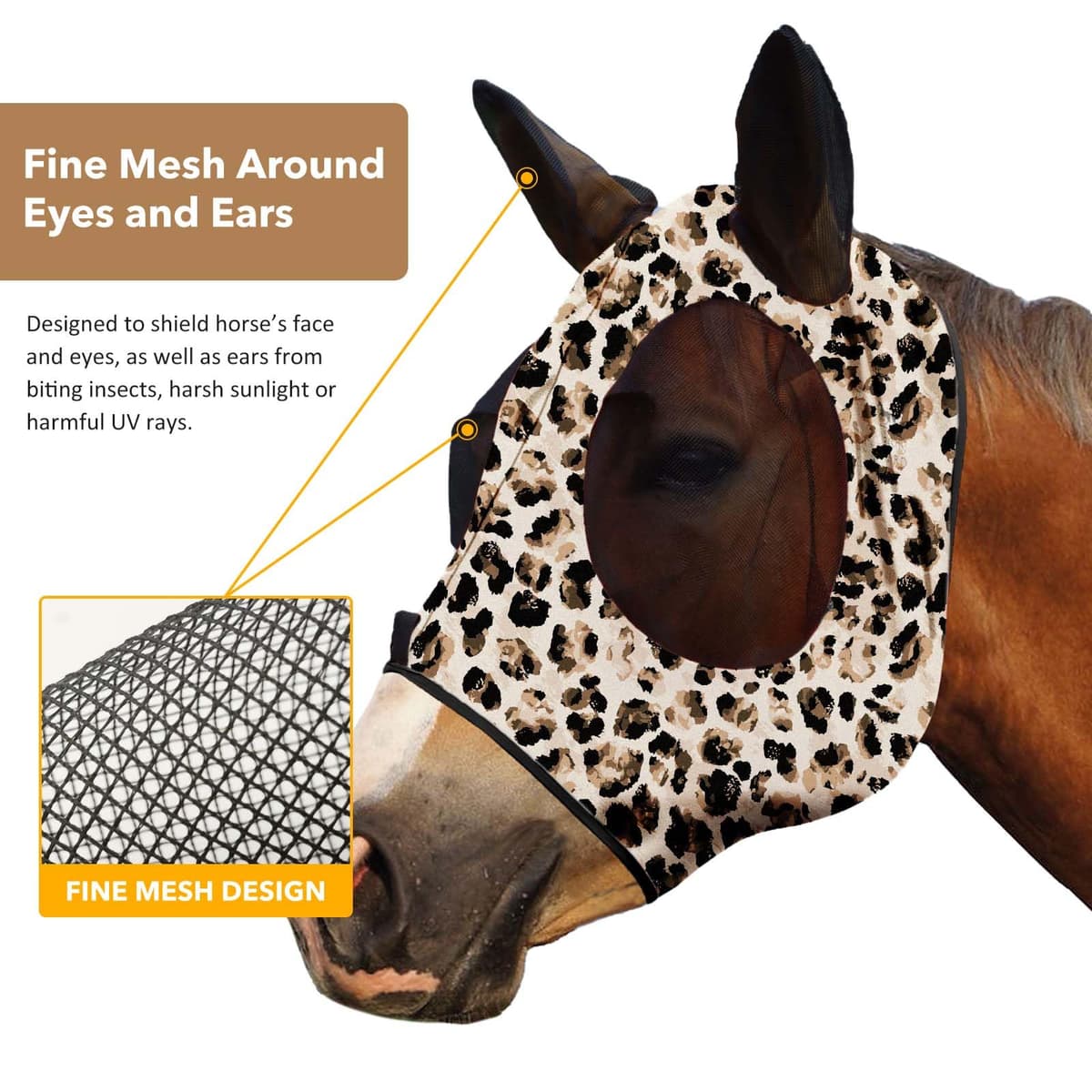 Harrison Howard Máscara elástica para Caballo, excelente Comodidad con protección UV, máscara estándar para Caballo, Estampado de Leopardo — view 3