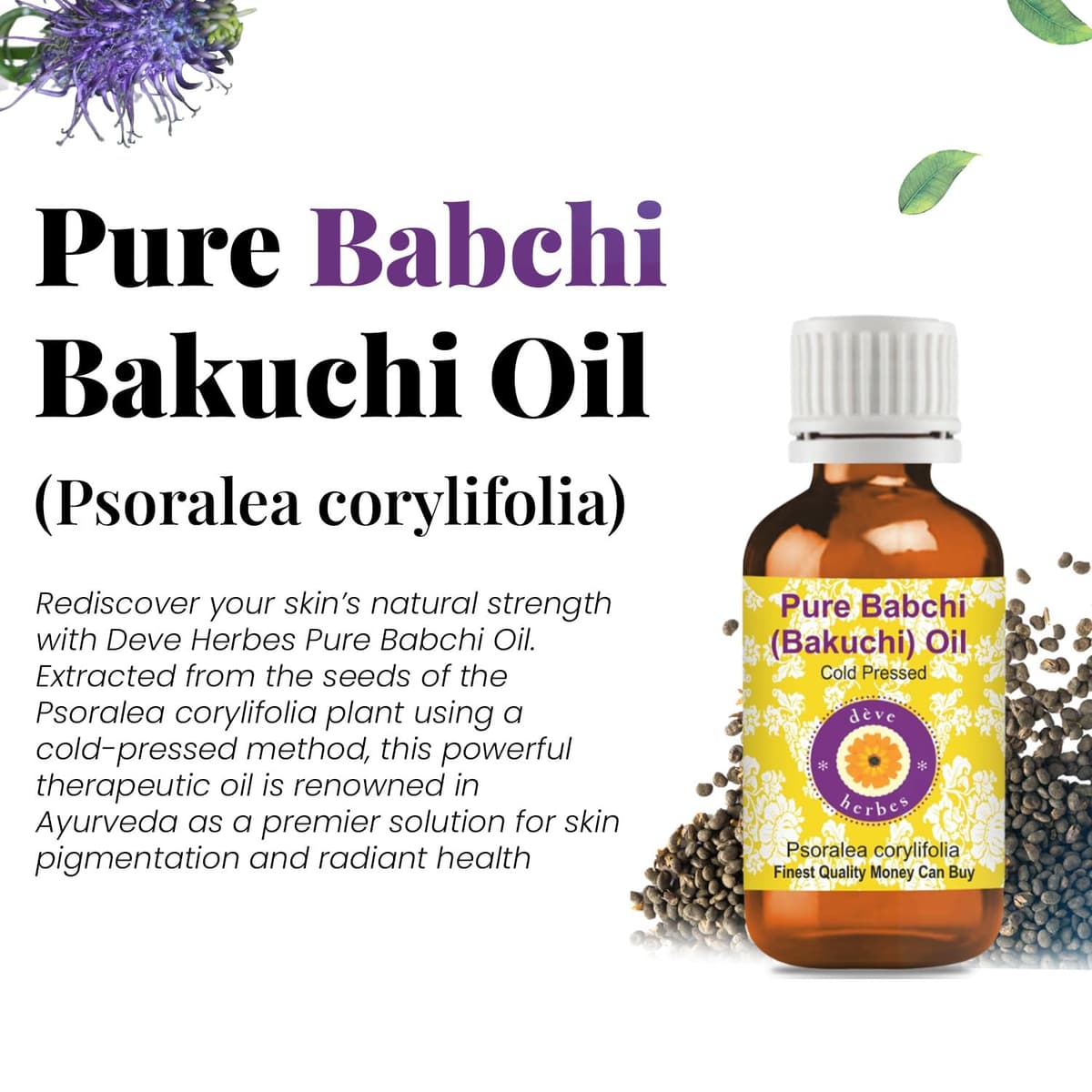 Deve Herbes Pure Babchi (Bakuchi) Oil (Psoralea corylifolia) Cold Pressed 30ml — view 5