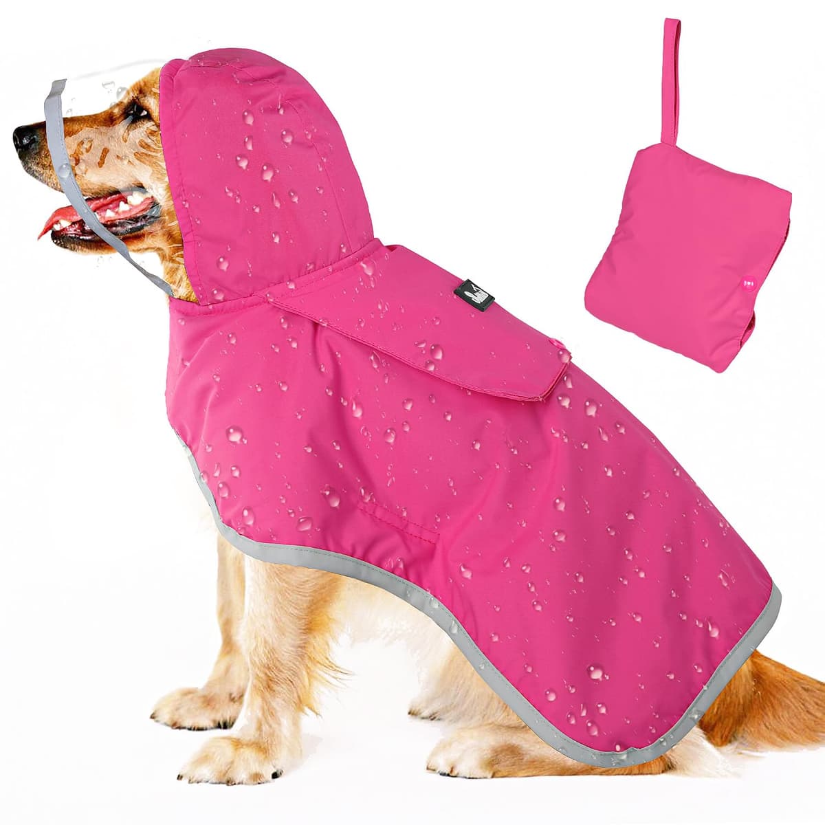 Lukovee Dog Raincoat, Adjustable Dog Rain Jacket with Clear Hooded Double Layer for Large Medium Small Dogs Puppies, Waterproof Rain Coat Poncho with Reflective Storage Pocket & Rim (Yellow,M) — view 13