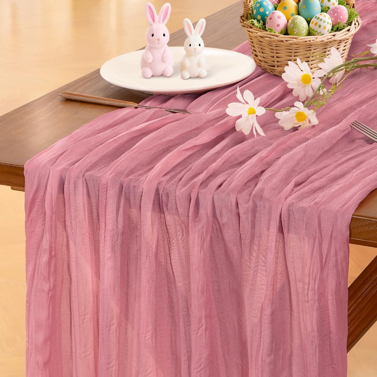 Socomi Beige Cheesecloth Table Runner Easter Spring Boho Rustic Gauze 120 inch 10FT Cheese Cloth Runner for Wedding Party Baby Shower Birthday Home Decor Holiday Decorations — view 39
