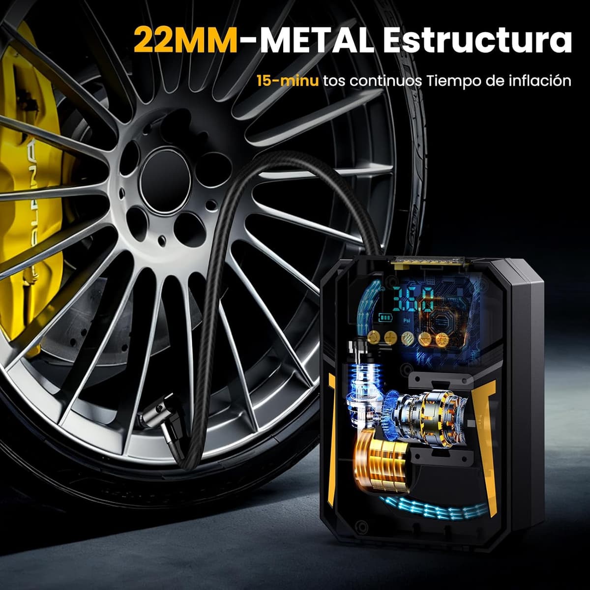 Inflador Ruedas Coche - Compresor Aire Portatil 12V DC, Compresor Aire Coche 150PSI con Linterna - para Coches/Motos/Bicicletas/SOS Emergencia, Presión Preestablecida y Apagado Automático — view 7