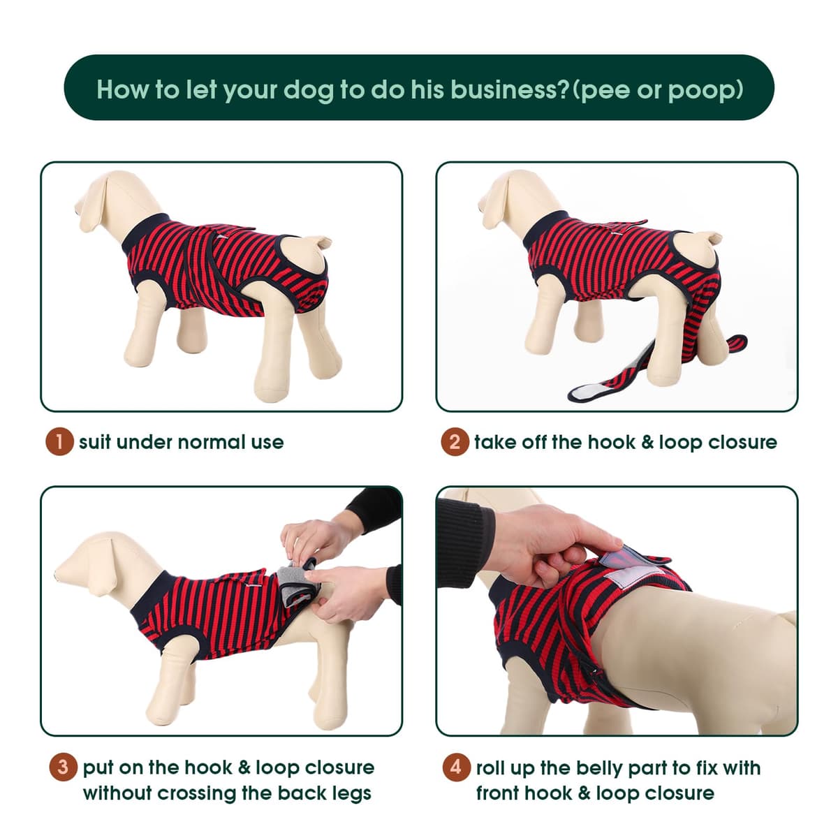 Kuoser Traje de Recuperación a Rayas para Perros y Gatos Post Operatorio, Protector de Heridas Abdominales/Enfermedades de la Piel para Mascota, Evitar Lamidas E-Collar & Cono Sustitutos — view 4