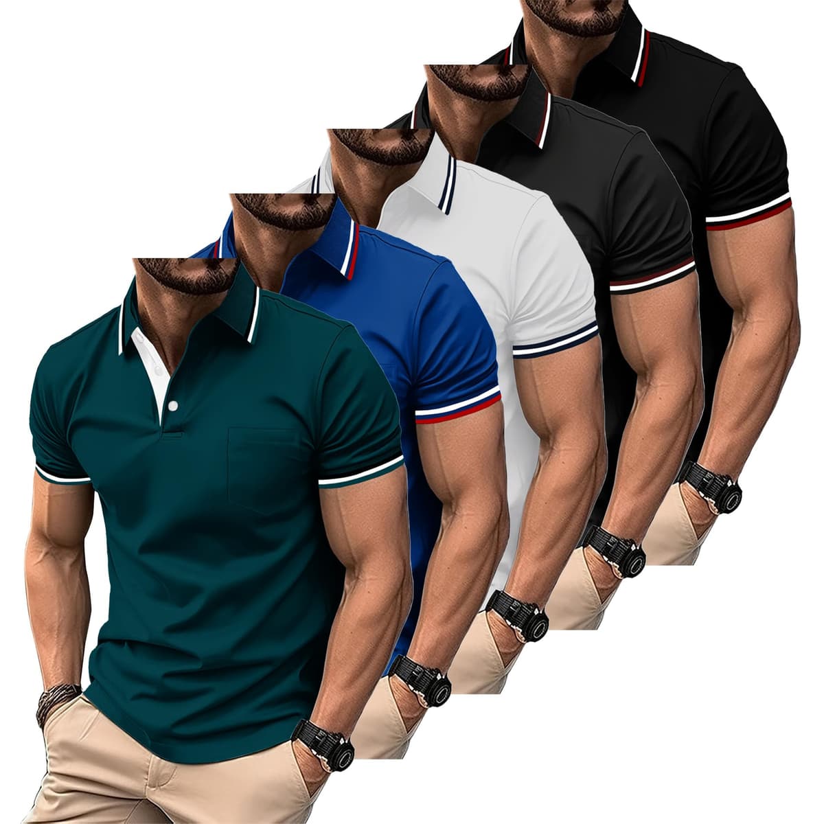 ZITY Polo para Hombre Paquete de 5 Polo Manga Corta Camiseta Golf Trabajo Transpirable Camiseta Informal con Bolsillo Verano 5 Pack T Shirt para Vacaciones — view 9