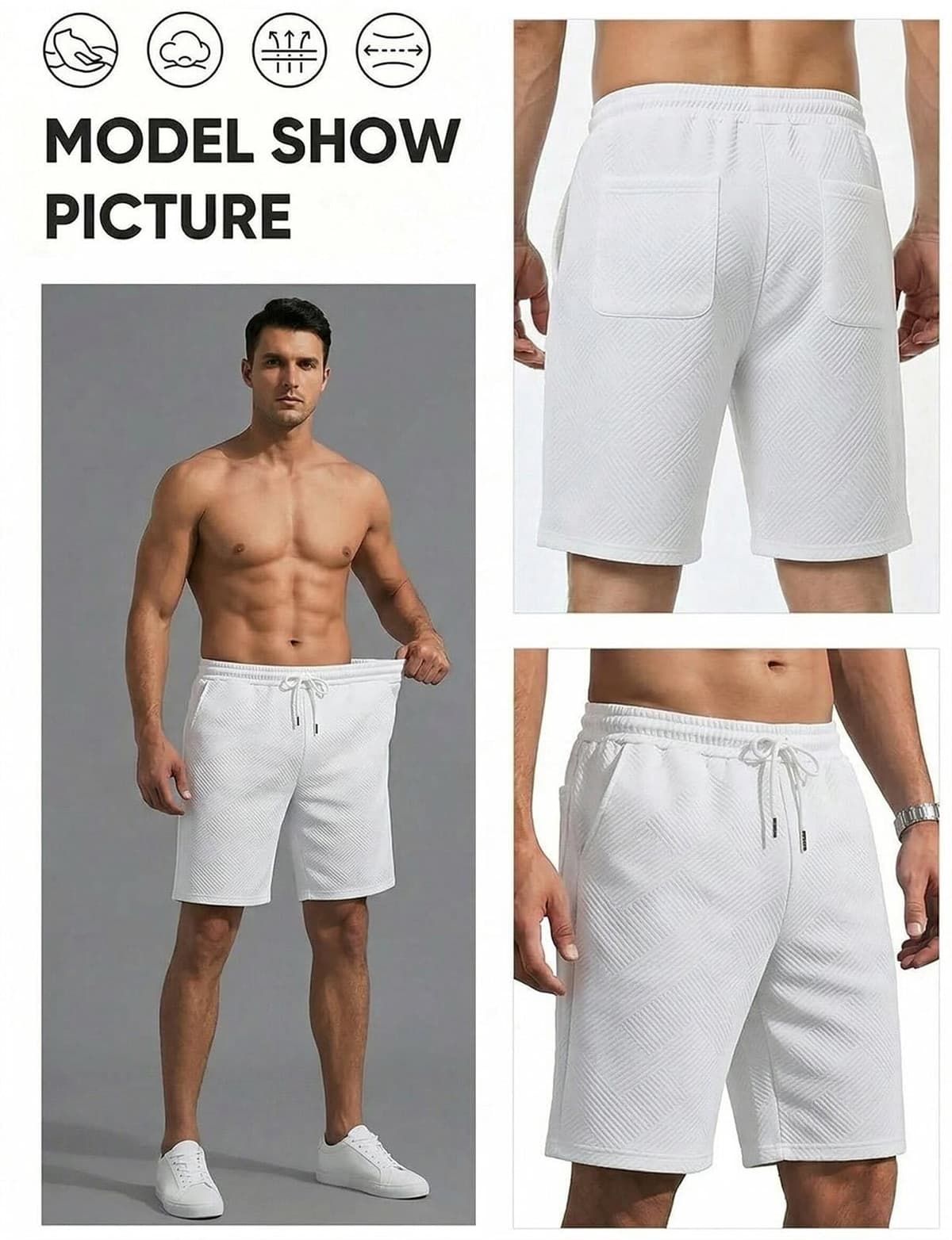 Halfword Pantalones Cortos Hombre Shorts Casual Tejido hasta la Rodilla Textura Gruesos Verano Cintura Elástica Bermudas Casa — view 4