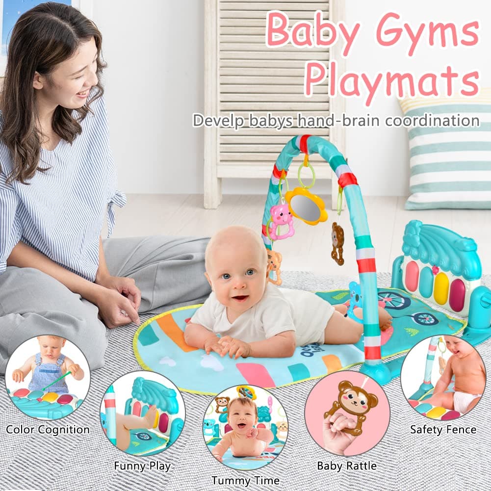 Aomig Gimnasio De Juegos para Bebe,Manta de Juego para Bebé con Piano con 3Sonidos y 5Accesorios,Motivo de Animales,Tapete De Juegos para Bebés de 0-24 Meses Que,Alfombra Piano Gimnasio para Bebés — view 3