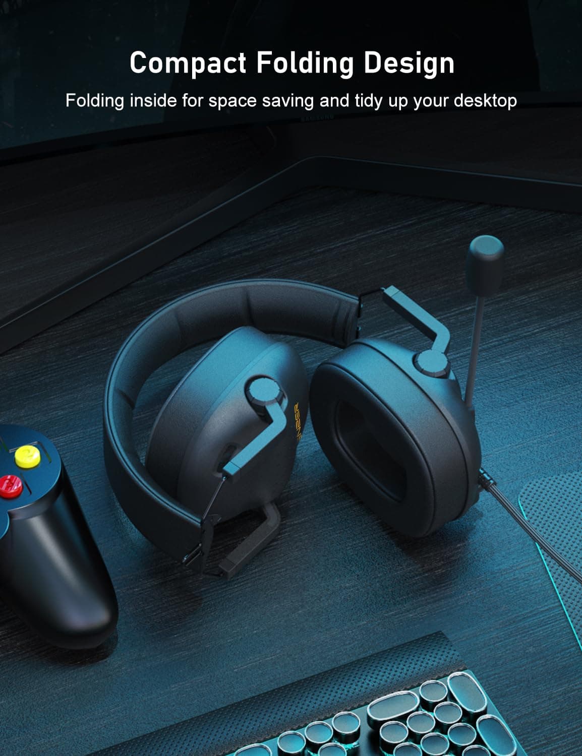 SENZER SG500 Surround Sound Pro Gaming Headset with Noise Cancelling Microphone - Soft Memory Foam Padding - Portable Foldable Headphones for PC, PS4, PS5, Xbox One, Switch — view 3