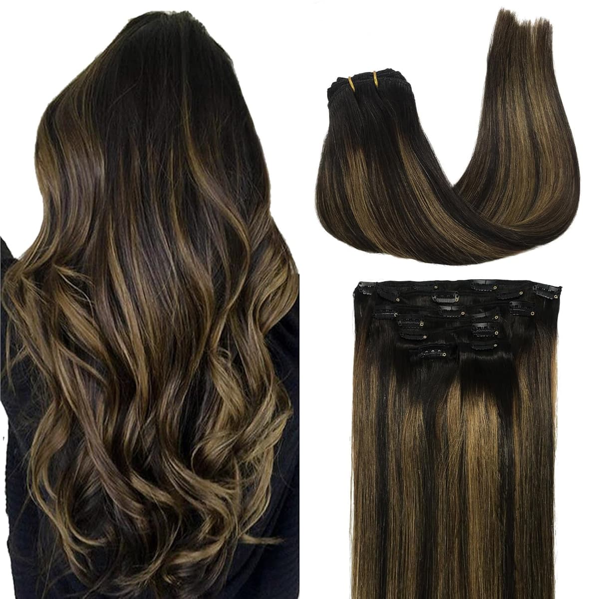 GOO GOO Clip in Hair Extensions Human Hair, 18inch 150g 9Pcs, #2 Dark Brown, Hair extensions for women, Human Hair Extensions Clip in — view 261