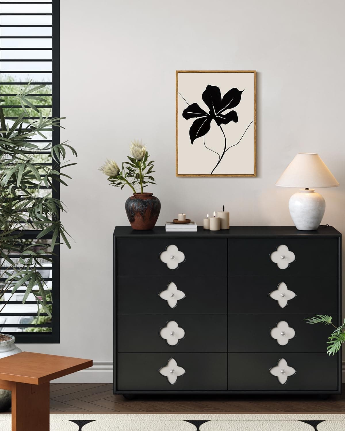 ARPEOTCY Framed Canvas Wall Art Prints, Vintage Black Abstract Minimalist Flower Art Home Shelf Decor Aesthetic, Rustic Mid Century Oil Paintings for Bedroom Bathroom Decor, 30x40cm — view 3