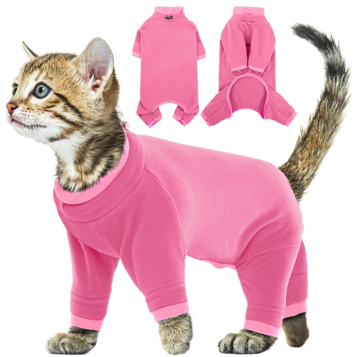 Cat Full Body Recovery Suit, Soft Anti Lick Onesie for Cats Bengal Body Suit with Larger Opening(Pink, S)